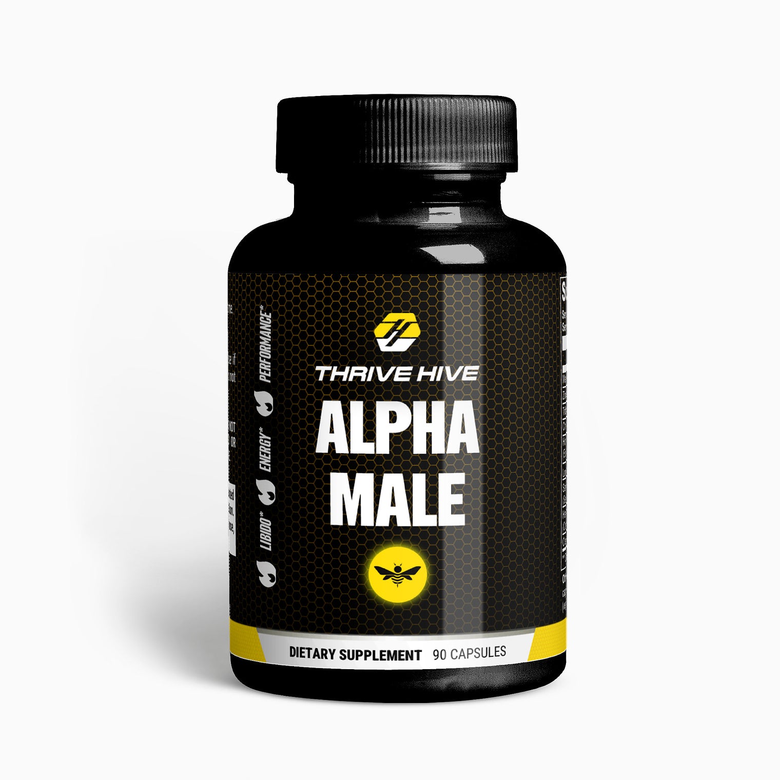 Thrive Hive Alpha Male bottle, a men's vitality and wellness supplement.