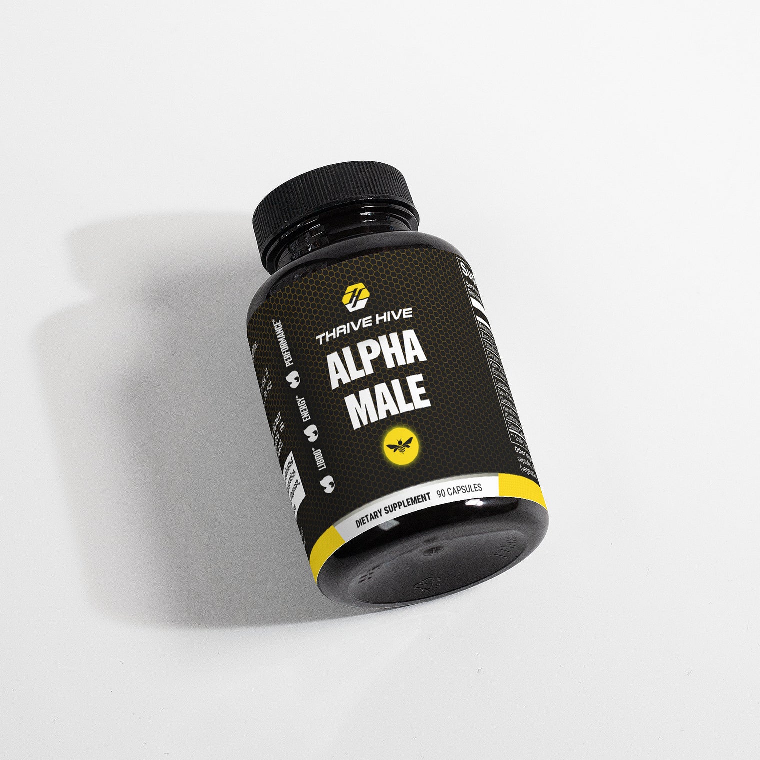 Thrive Hive Alpha Male bottle, a men's vitality and wellness supplement.