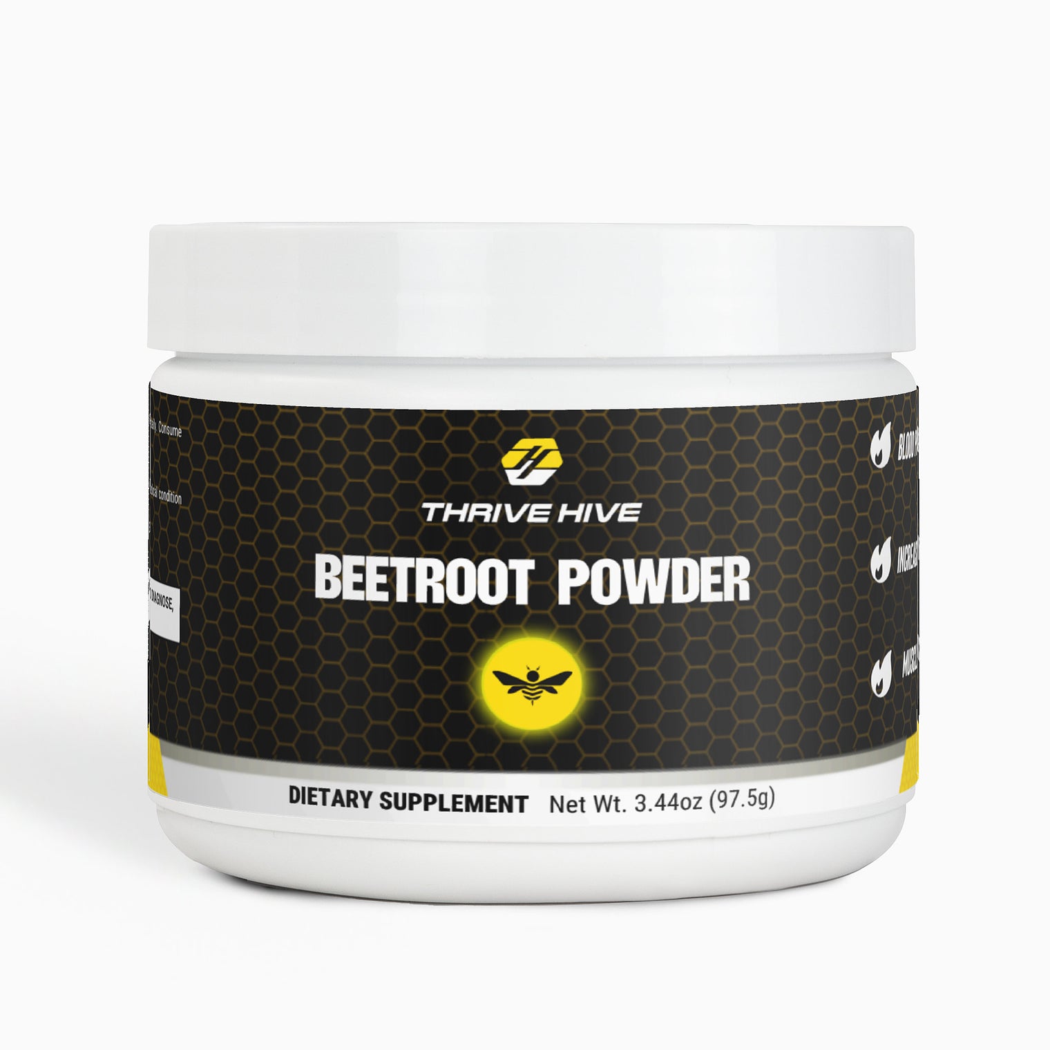 Thrive Hive Beetroot Powder container, a supplement for blood pressure and circulation support.