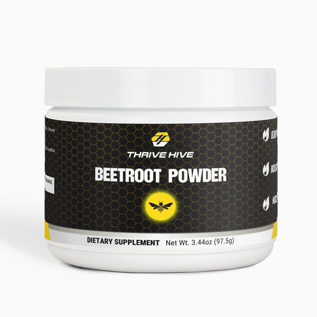 Thrive Hive Beetroot Powder container, a supplement for blood pressure and circulation support.