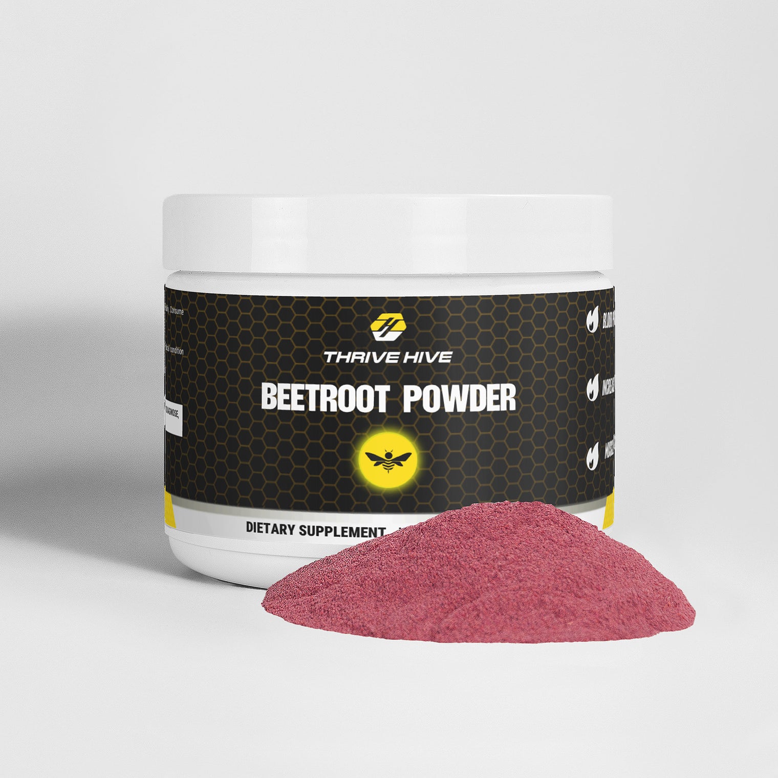 Thrive Hive's Beetroot vibrant red powder, a supplement for blood pressure and circulation support.