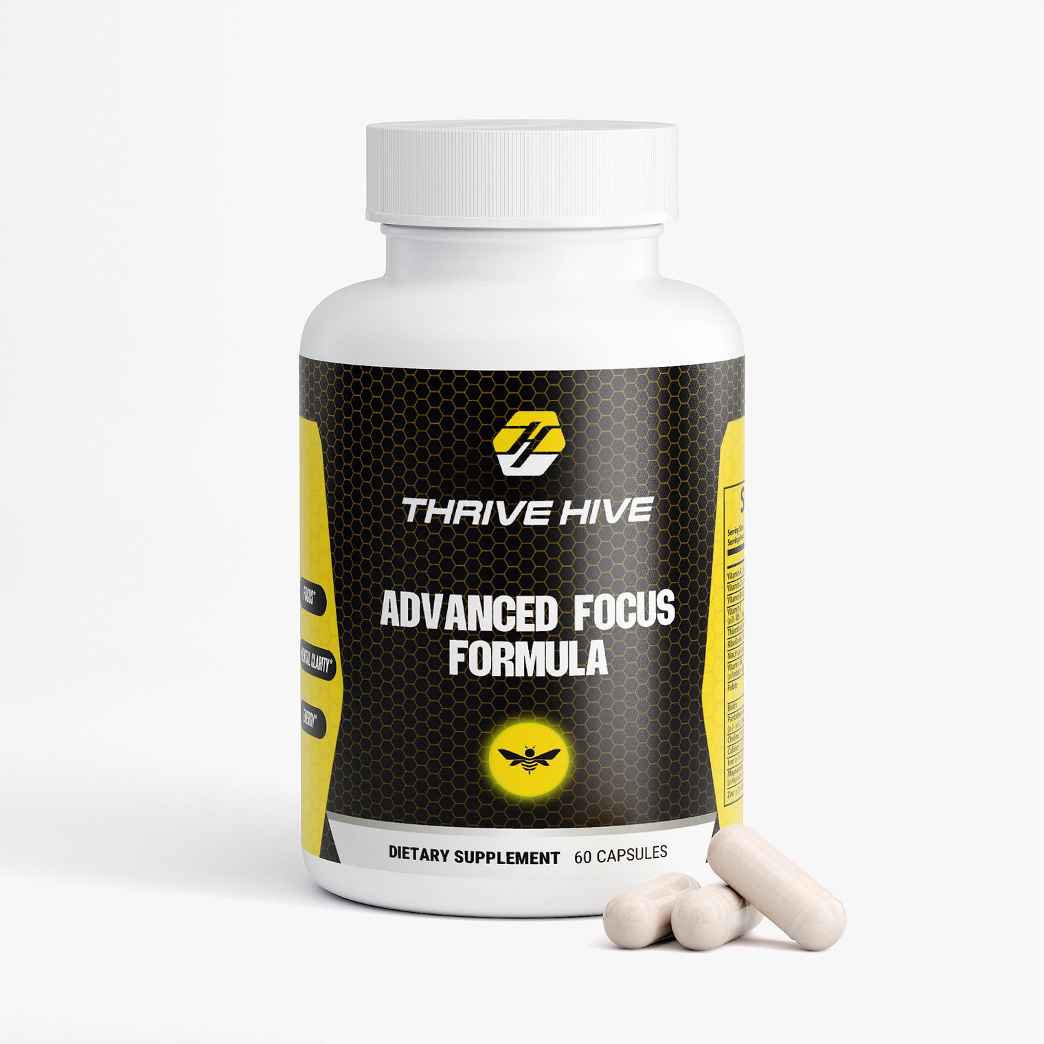 Thrive Hive Advanced Focus Formula bottle, a nootropic supplement for brain support.
