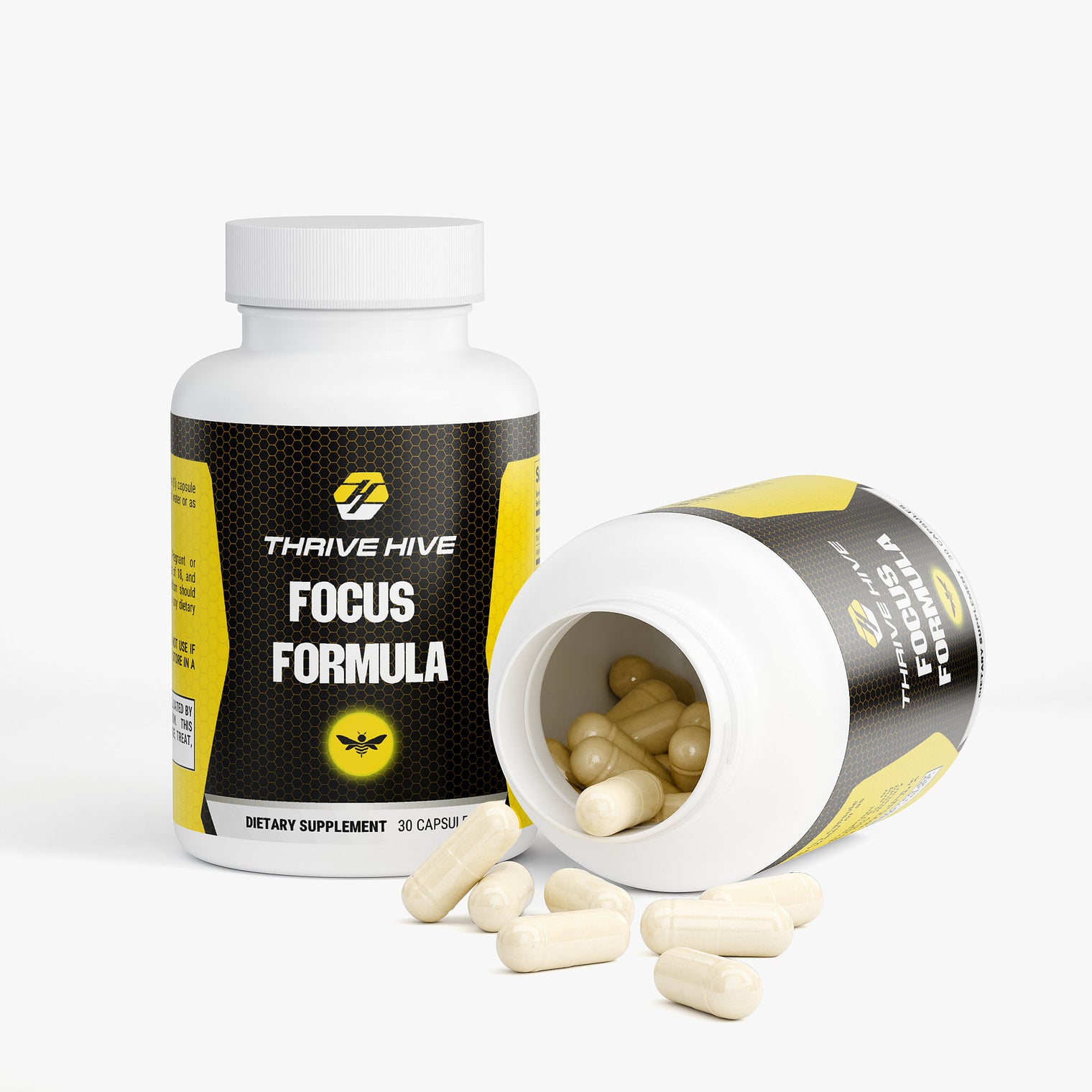 Close-up of a Thrive Hive Focus Formula capsule, a daily cognitive support supplement.