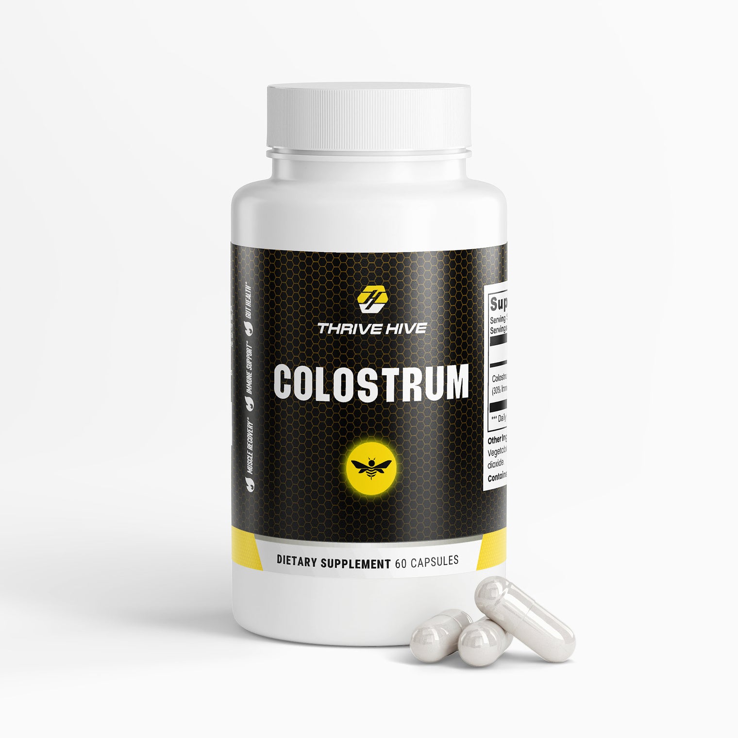 Colostrum capsules for a healthy digestive system and overall wellness.