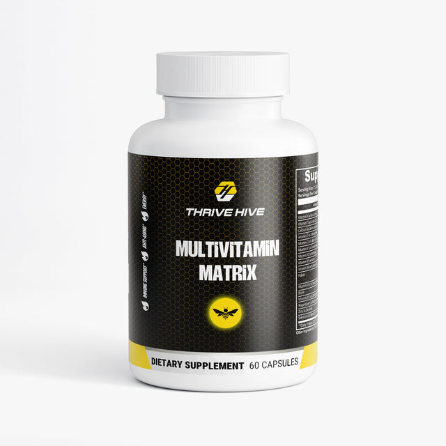 Thrive Hive Multivitamin Matrix bottle, a daily supplement for complete wellness.