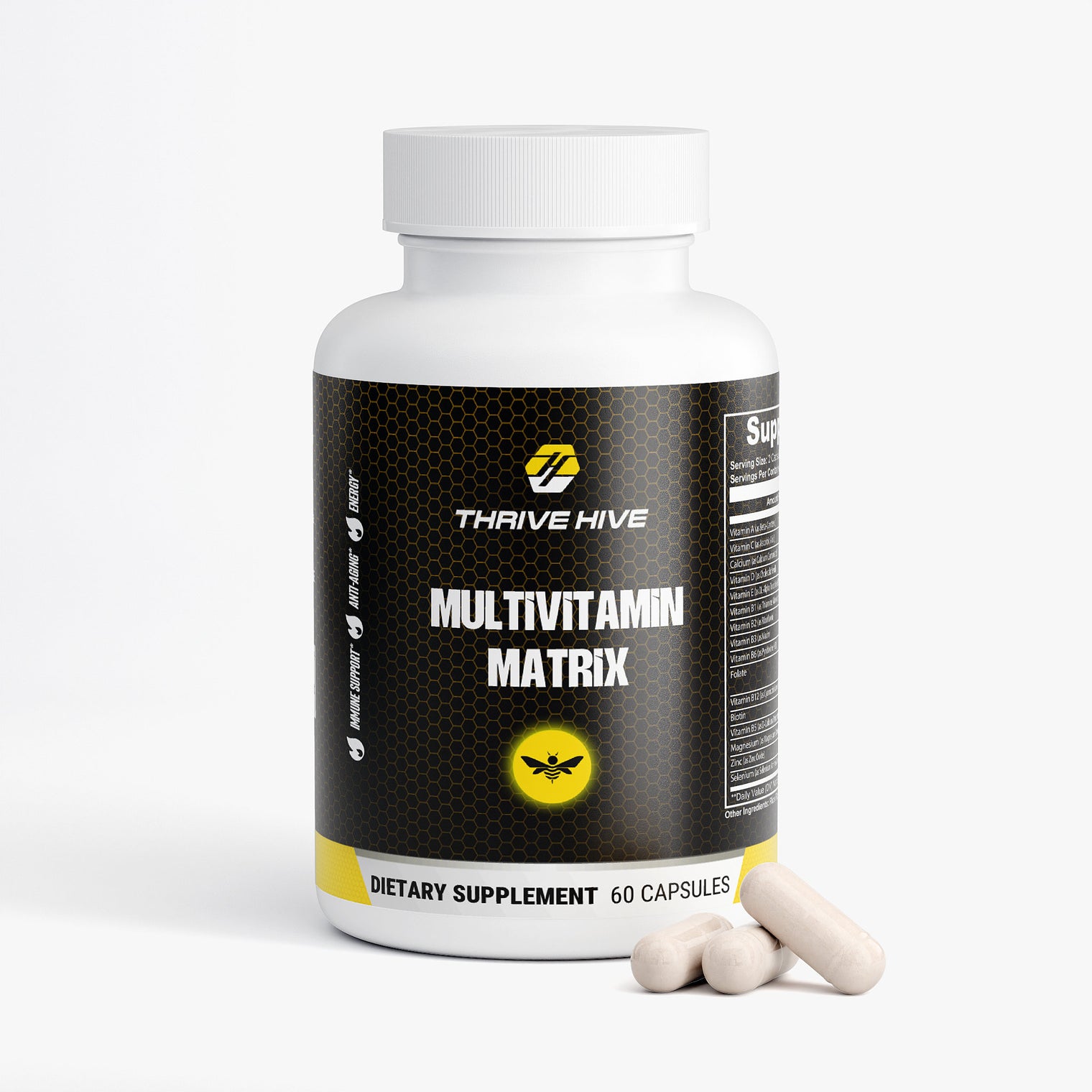 Thrive Hive Multivitamin Matrix bottle, a daily supplement for complete wellness.