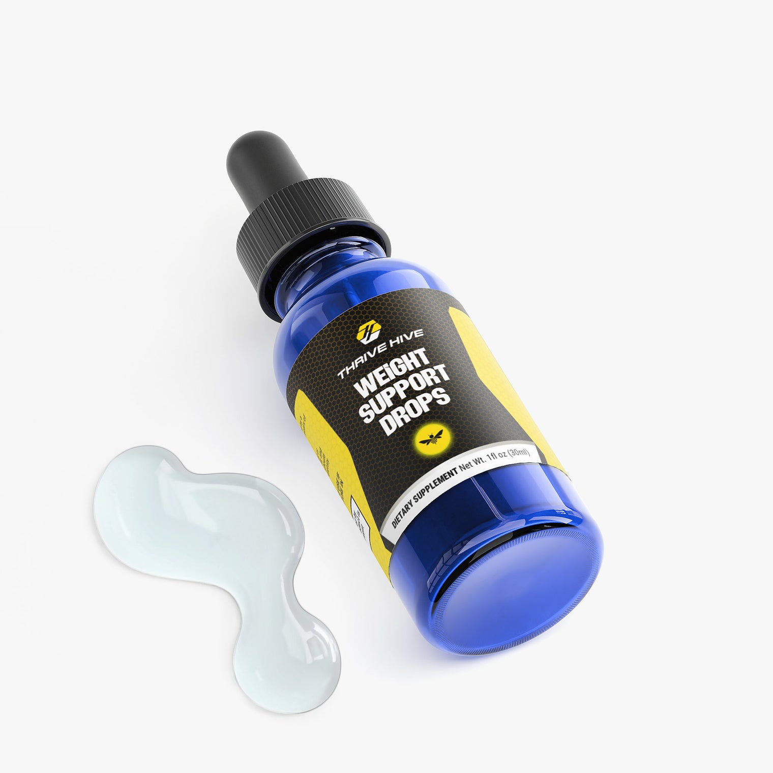 Close-up of the dropper from Thrive Hive's Weight Support Drops, a convenient aid for weight loss.