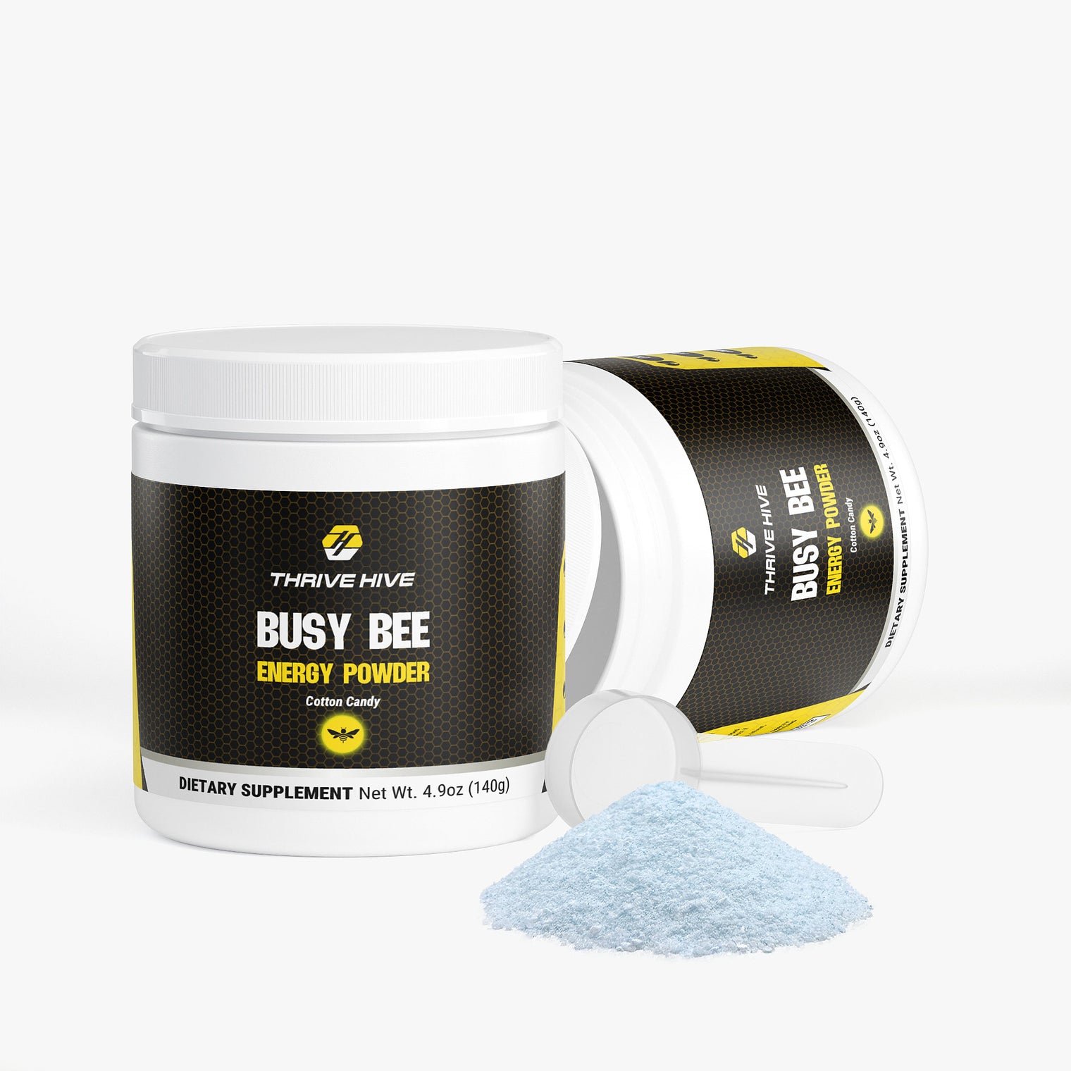 A scoop of Thrive Hive's sugar-free energy powder with key vitamins and electrolytes.