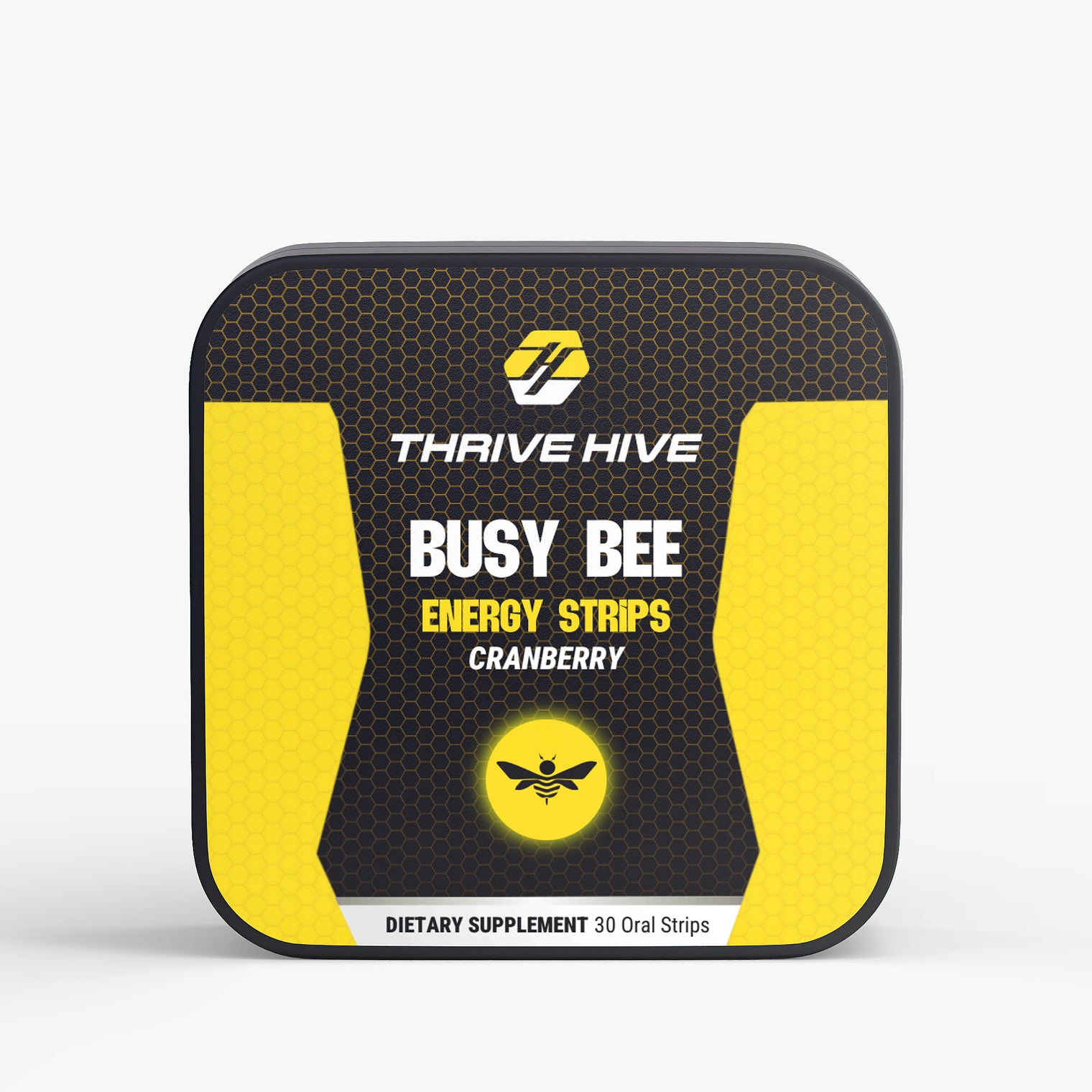 Thrive Hive Busy Bee Energy Strips box, a fast-acting supplement for sustained energy.