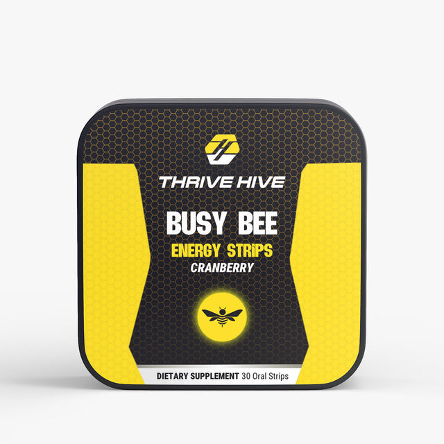 Thrive Hive Busy Bee Energy Strips box, a fast-acting supplement for sustained energy.