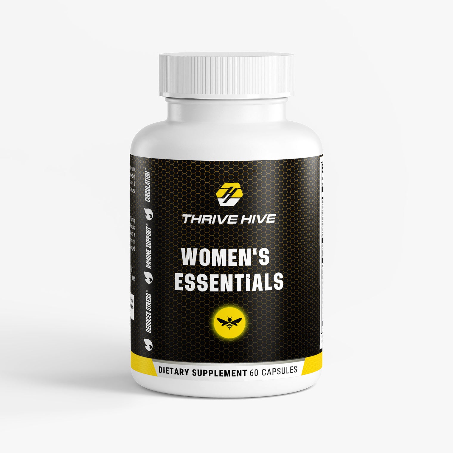 Thrive Hive Women's Essentials bottle, a daily supplement for vitality and energy.