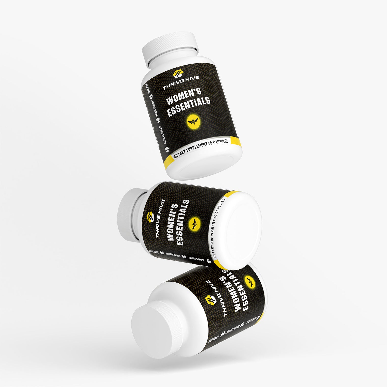 Thrive Hive Women's Essentials bottle, a daily supplement for vitality and energy.