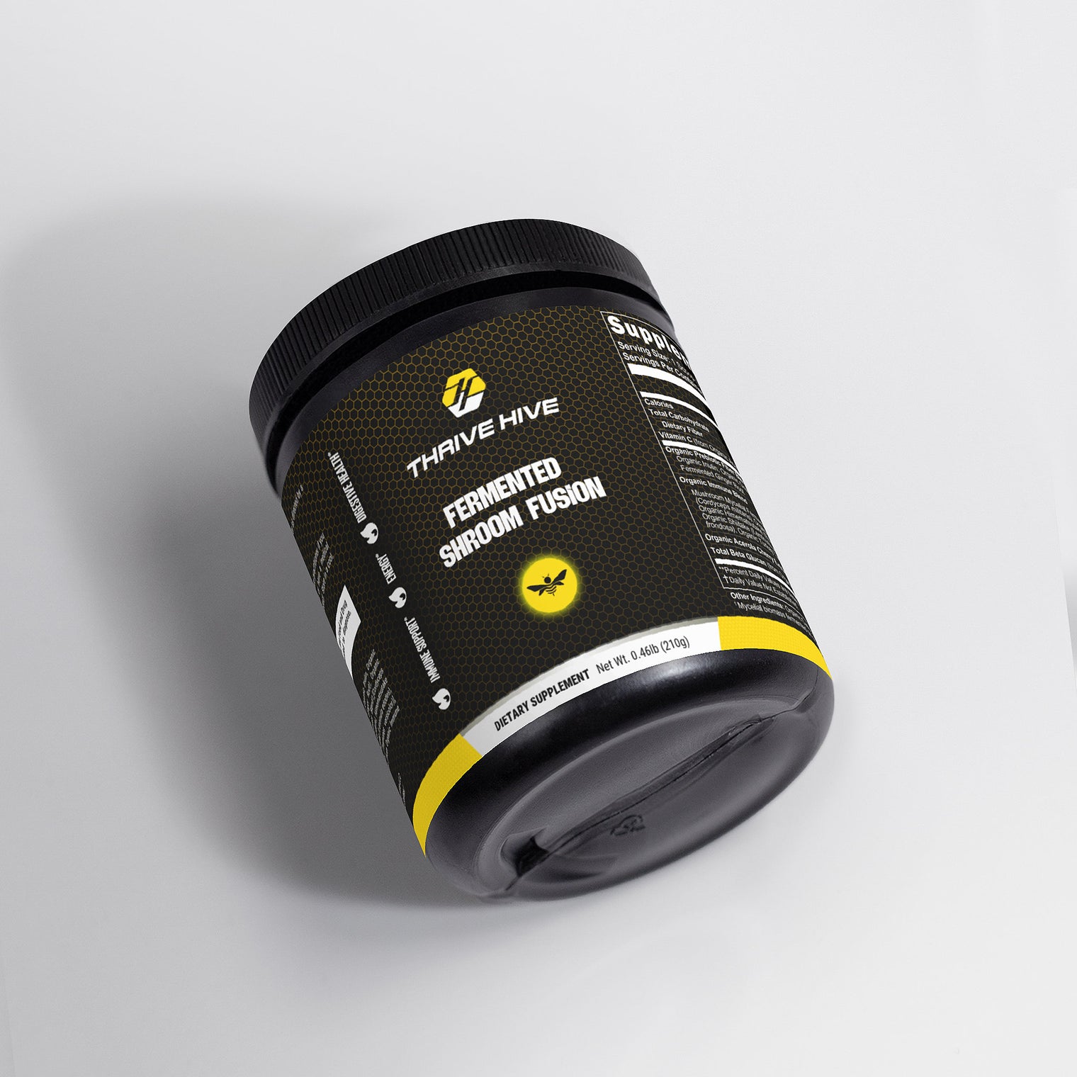 Thrive Hive Fermented Shroom Fusion container, a premium fermented mushroom powder for immune and gut health.