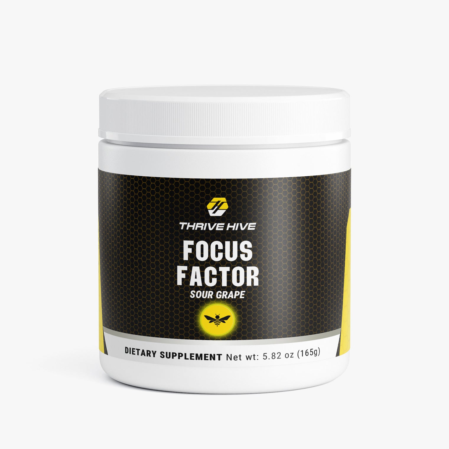 Thrive Hive Focus Factor jar, a cognitive support supplement for mental clarity.