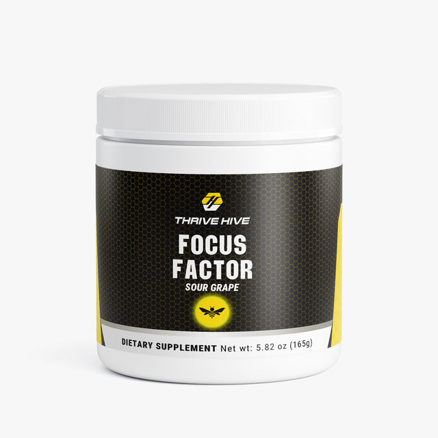 Thrive Hive Focus Factor jar, a cognitive support supplement for mental clarity.