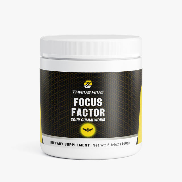 Thrive Hive Focus Factor jar, a cognitive support supplement for mental clarity.