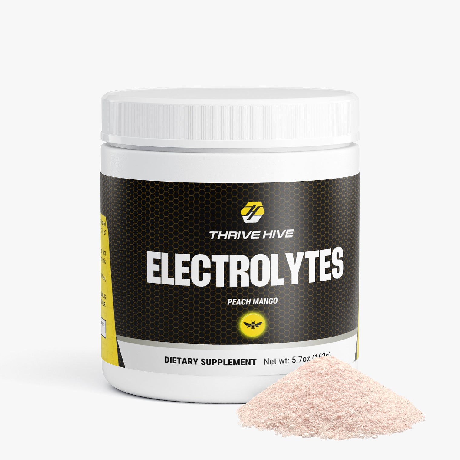 Thrive Hive Peach Mango Electrolytes jar, a keto-friendly electrolyte powder for all-day consumption.