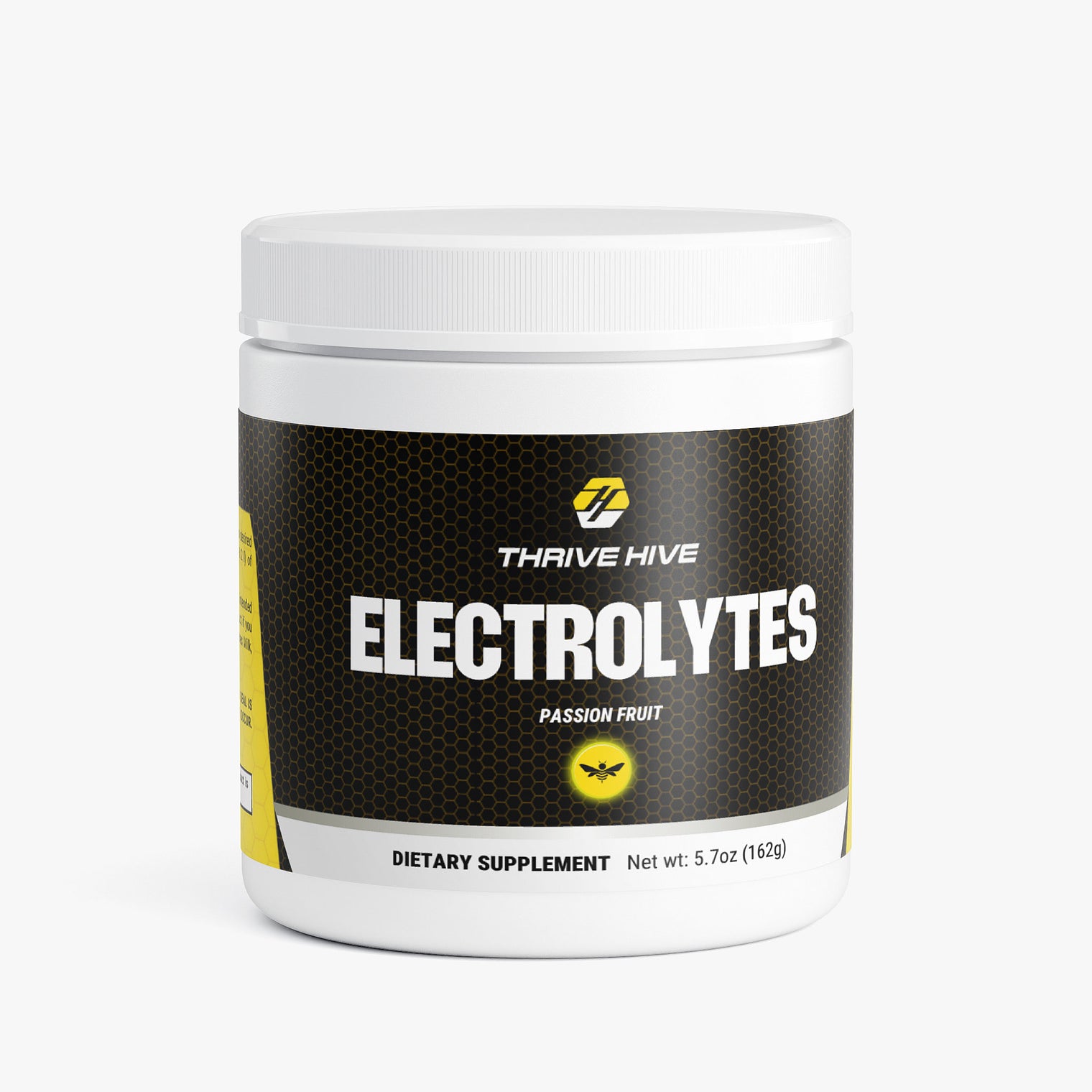 Thrive Hive Passio Fruit Electrolytes jar, a keto-friendly electrolyte powder for all-day consumption.
