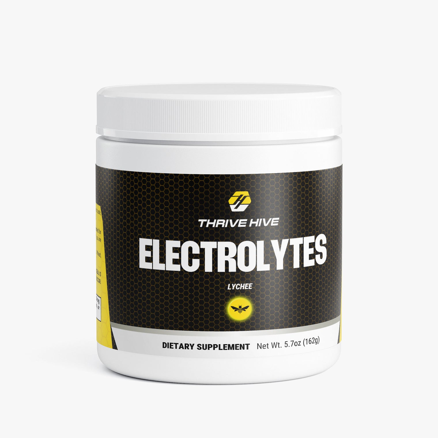 Thrive Hive Lychee Electrolytes jar, a keto-friendly electrolyte powder for all-day consumption.