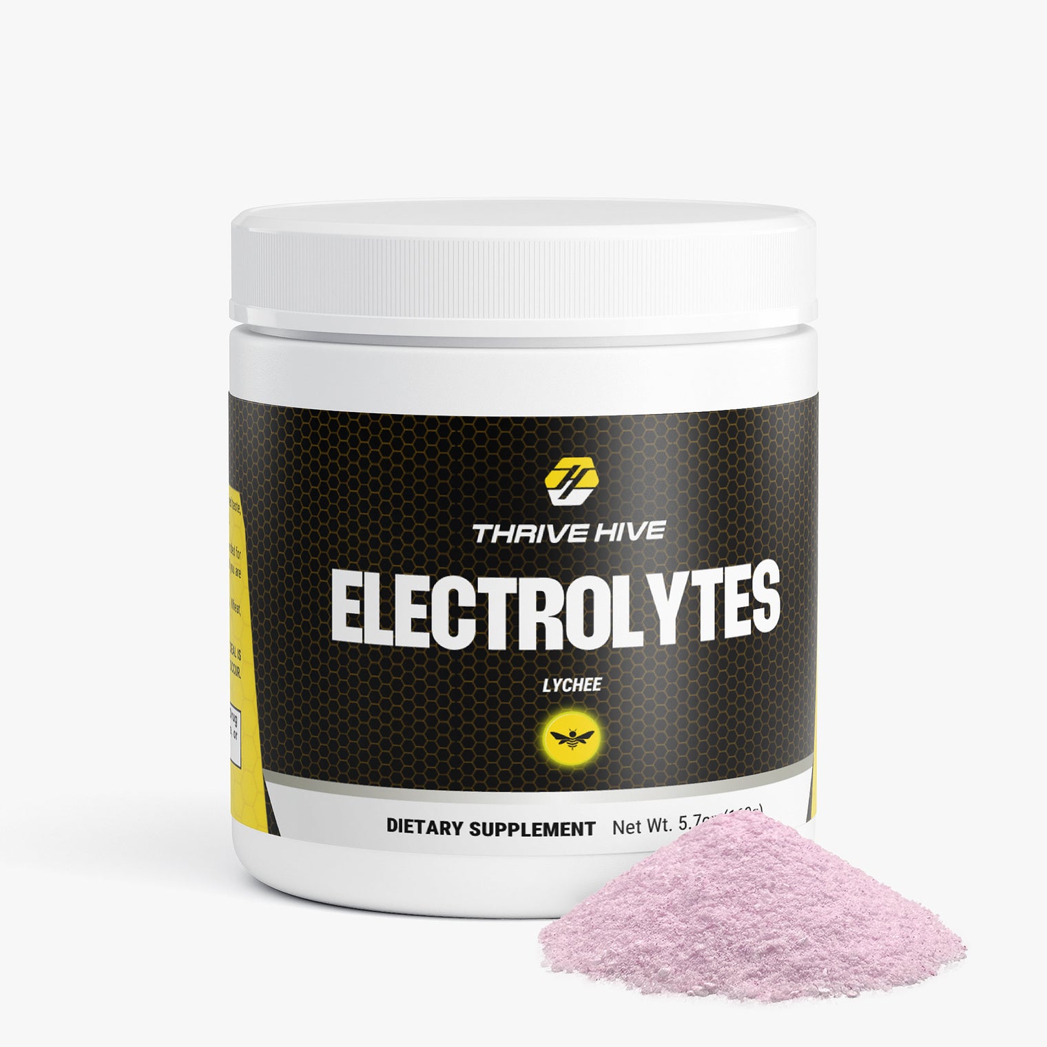Thrive Hive Lychee Electrolytes jar, a keto-friendly electrolyte powder for all-day consumption.