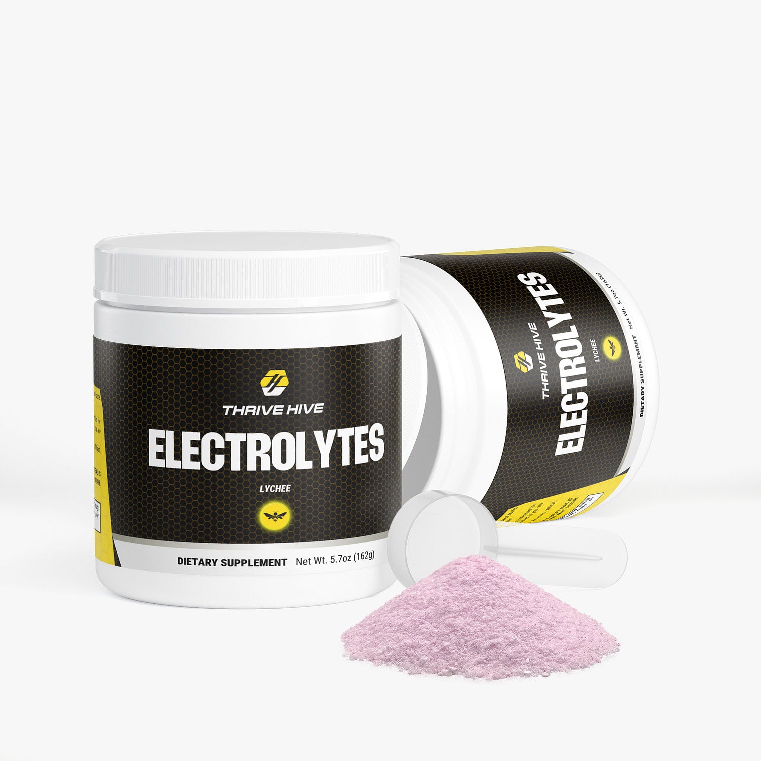 A scoop of Thrive Hive's electrolyte powder, providing essential nutrients for athletes and professionals.
