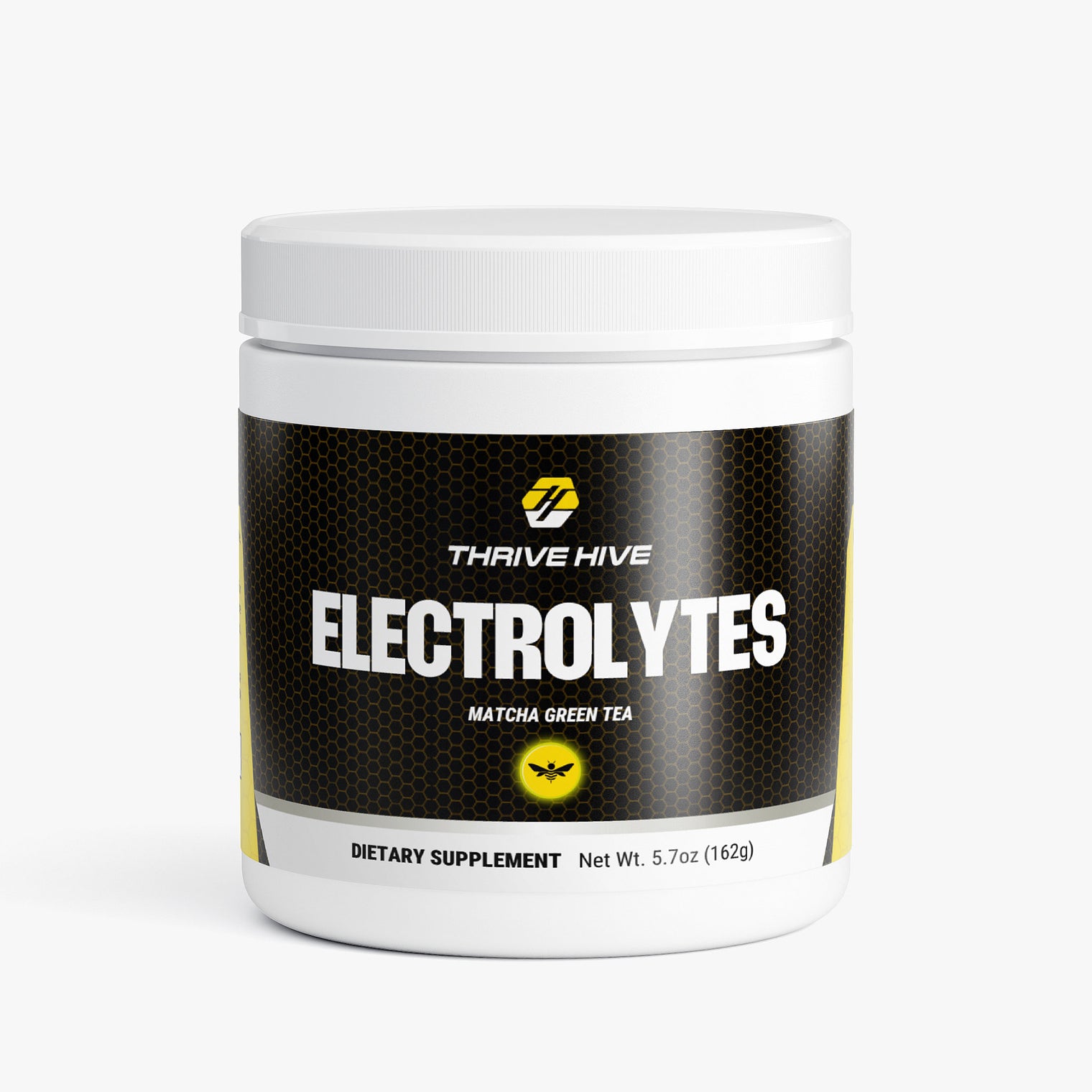 Thrive Hive Match Green Tea Electrolytes jar, a keto-friendly electrolyte powder for all-day consumption.