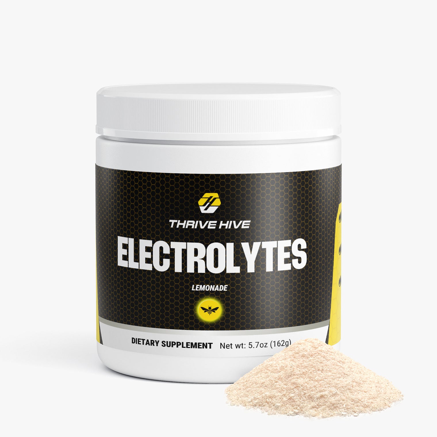 Thrive Hive Lemonade Electrolytes jar, a keto-friendly electrolyte powder for all-day consumption.