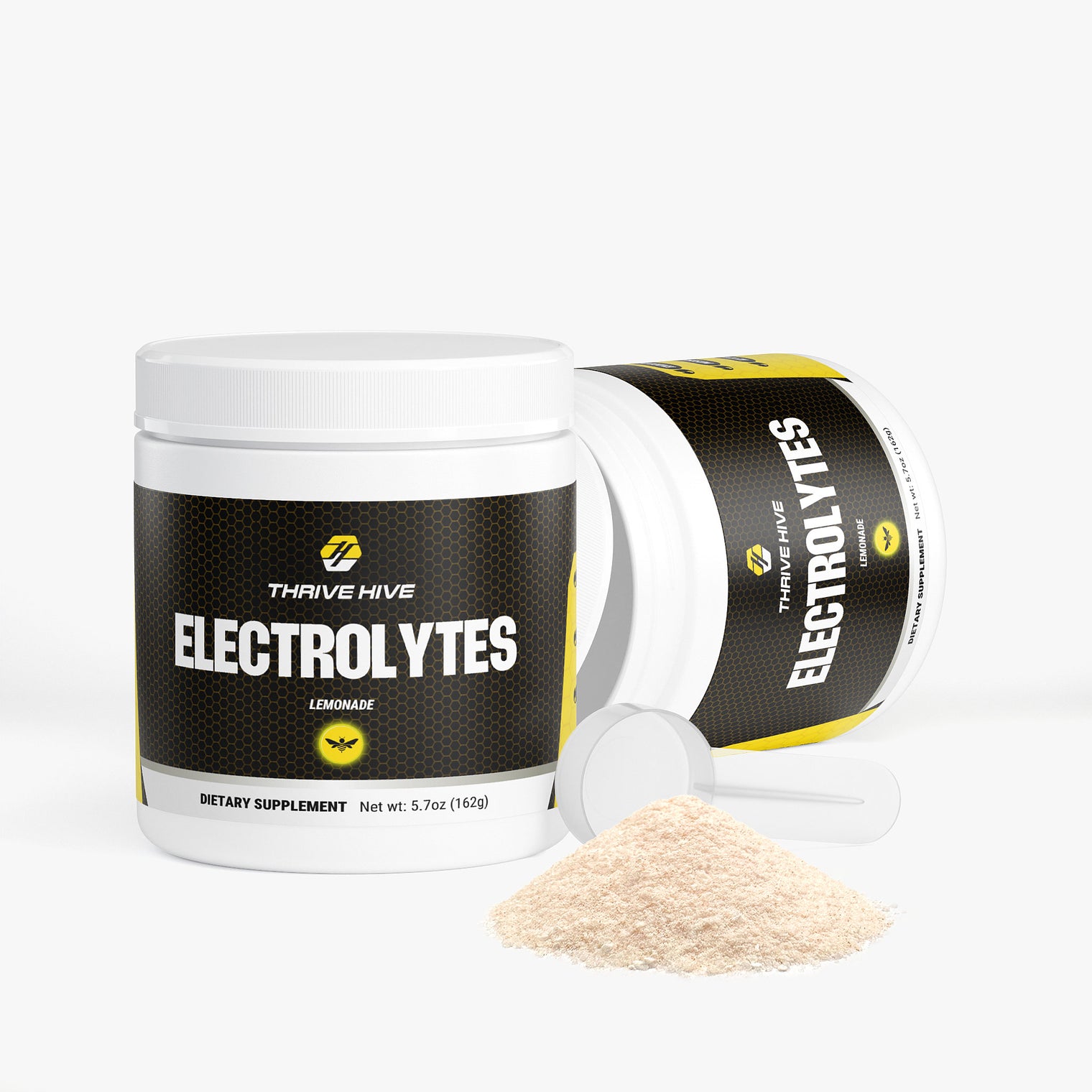 A scoop of Thrive Hive's electrolyte powder, providing essential nutrients for athletes and professionals.
