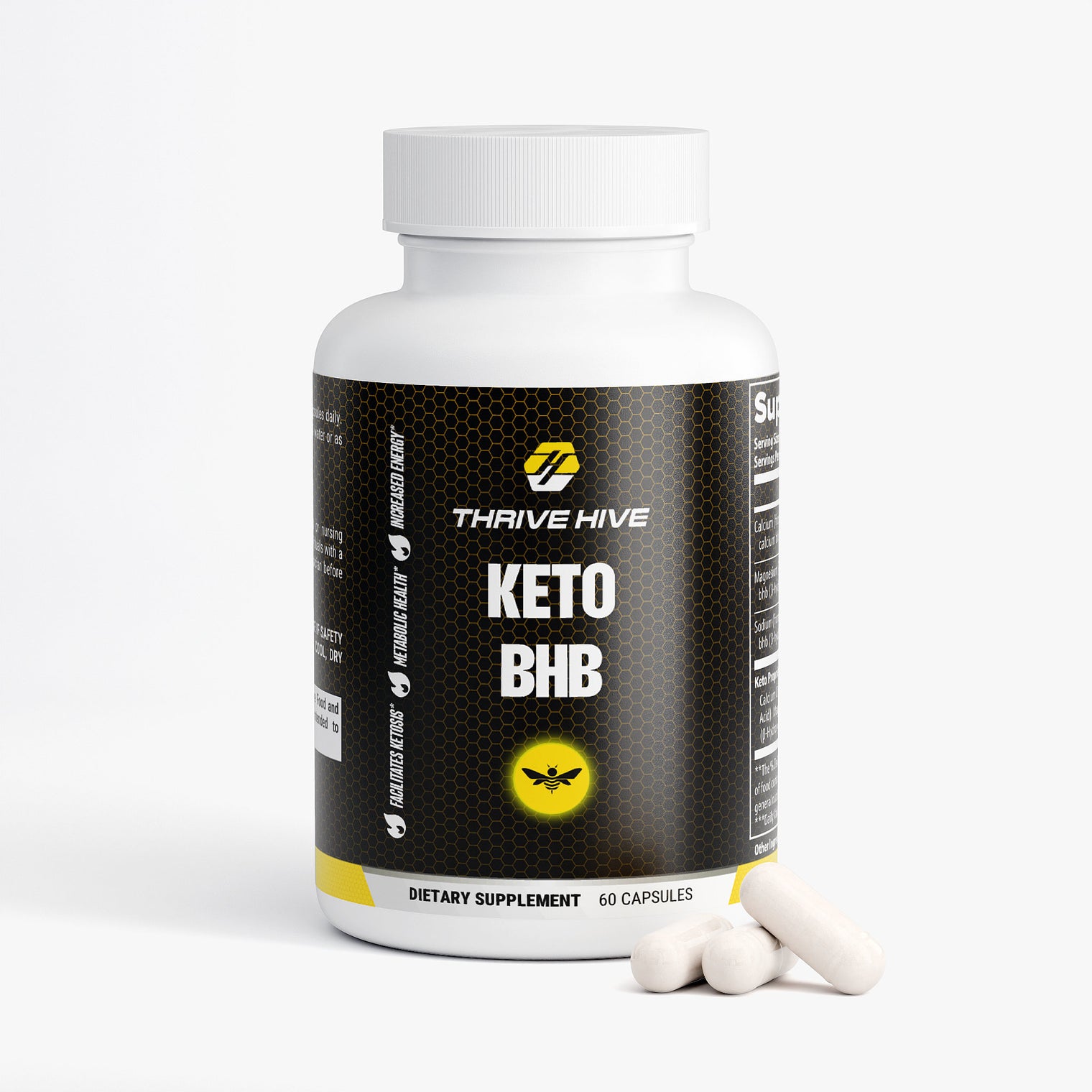 Thrive Hive Keto BHB supplement bottle, a keto diet aid for weight loss and energy.