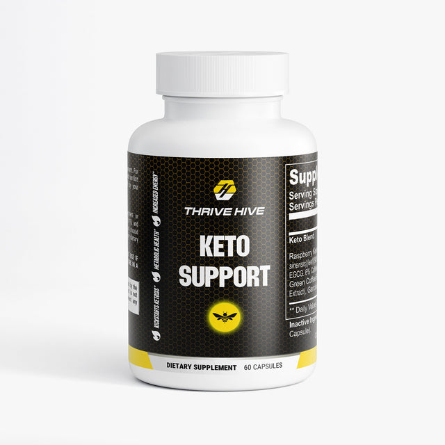 Thrive Hive Keto Support bottle, a natural supplement to aid in weight loss and ketosis.