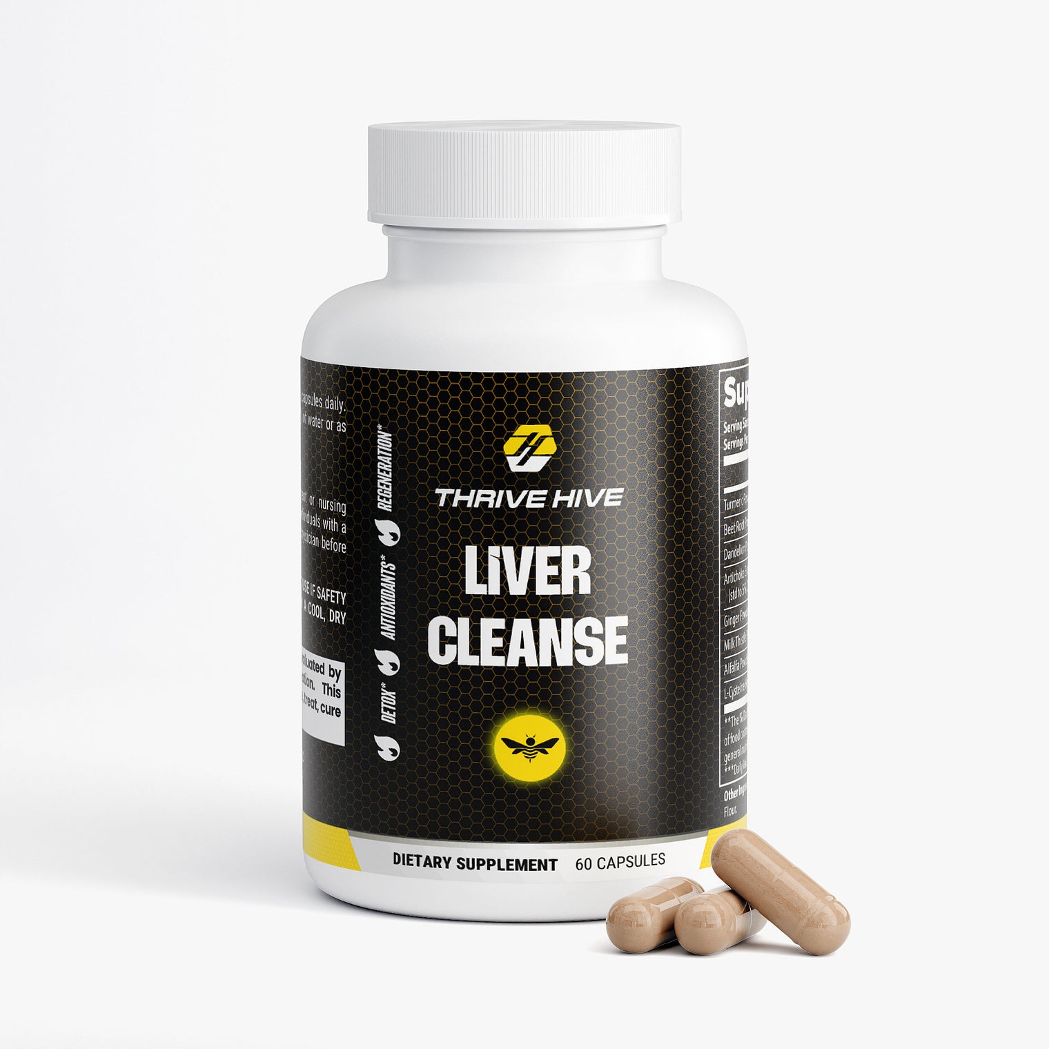 Thrive Hive Liver Cleanse supplement bottle, a natural blend for liver support.