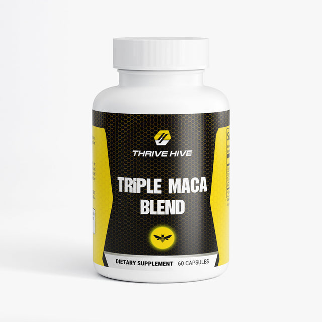 Thrive Hive Triple Maca Blend bottle, a maca supplement for energy and vitality.