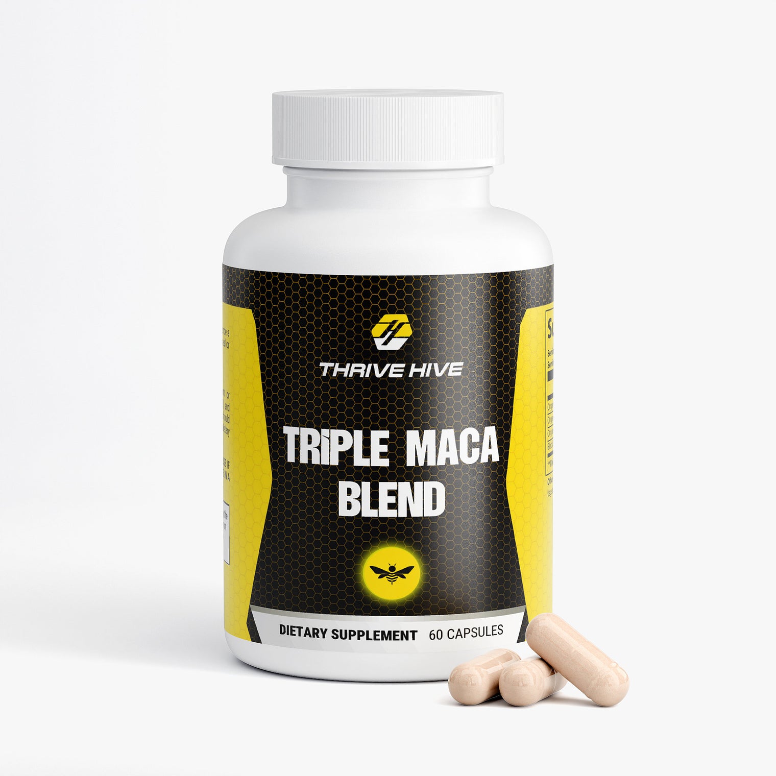 Thrive Hive Triple Maca Blend bottle, a maca supplement for energy and vitality.