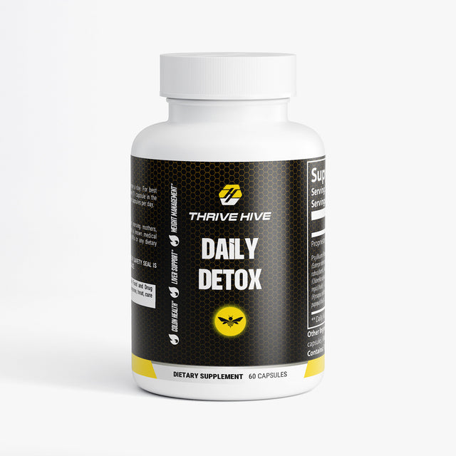 Thrive Hive Daily Detox capsules bottle, a supplement for body cleansing and digestive health.