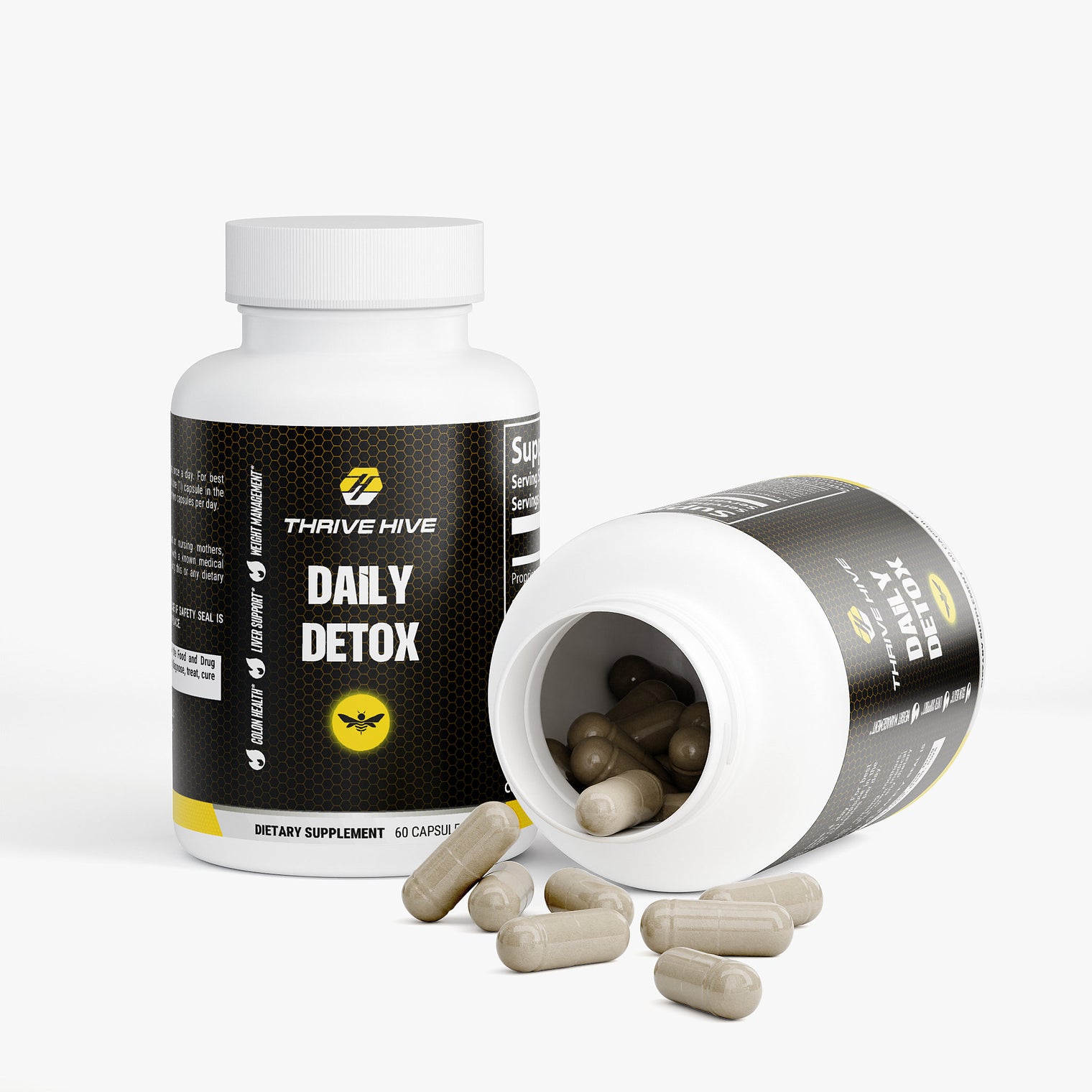 Close-up of a Thrive Hive Daily Detox capsule showing the natural ingredients inside.