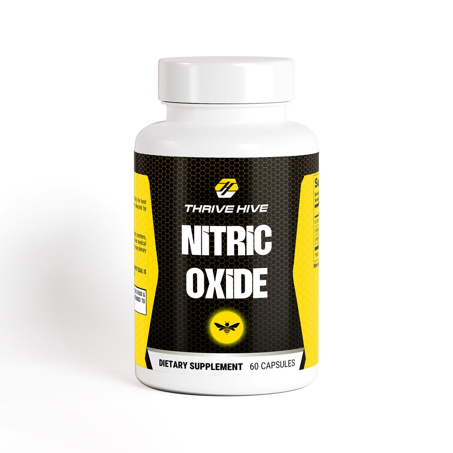 Thrive Hive Nitric Oxide capsules bottle, a supplement for healthy blood flow.