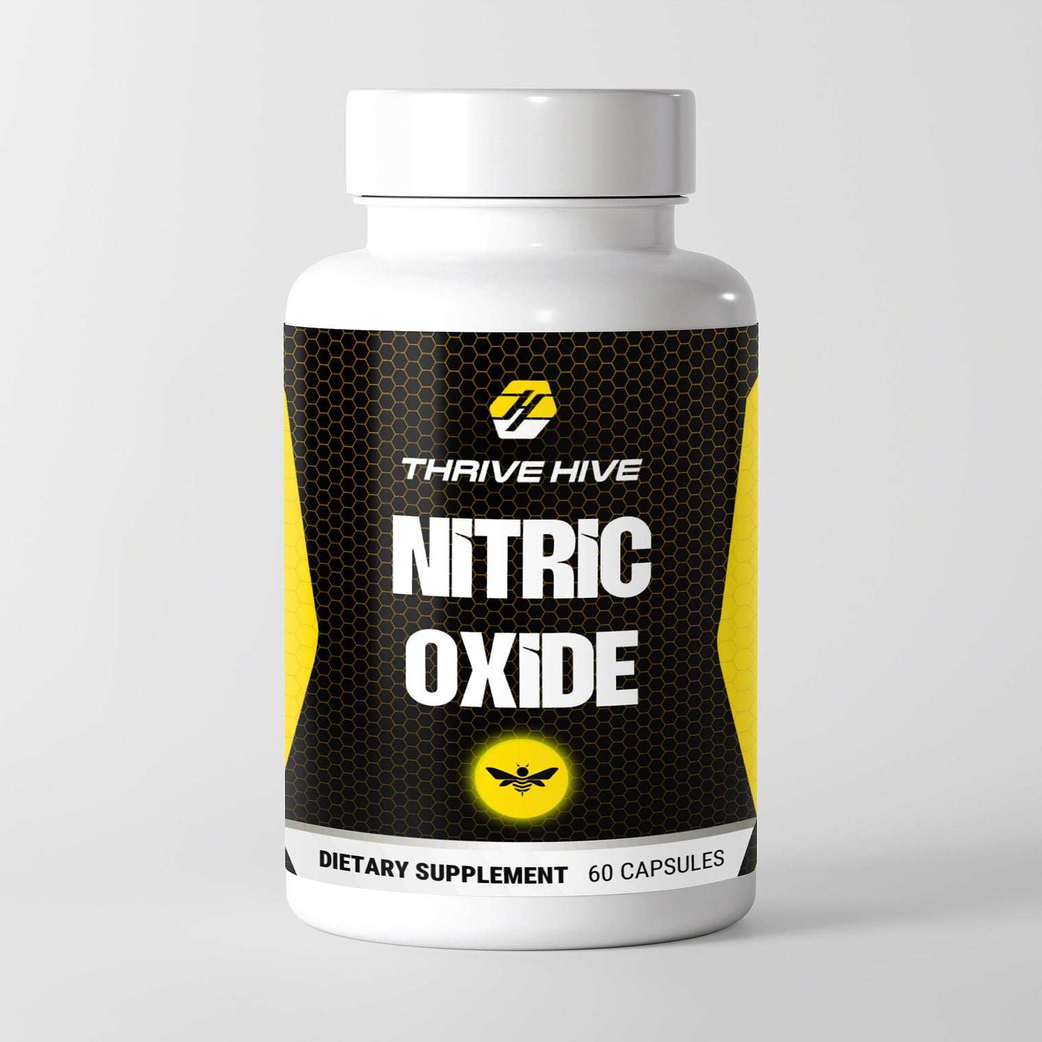Thrive Hive Nitric Oxide capsules bottle, a supplement for healthy blood flow.