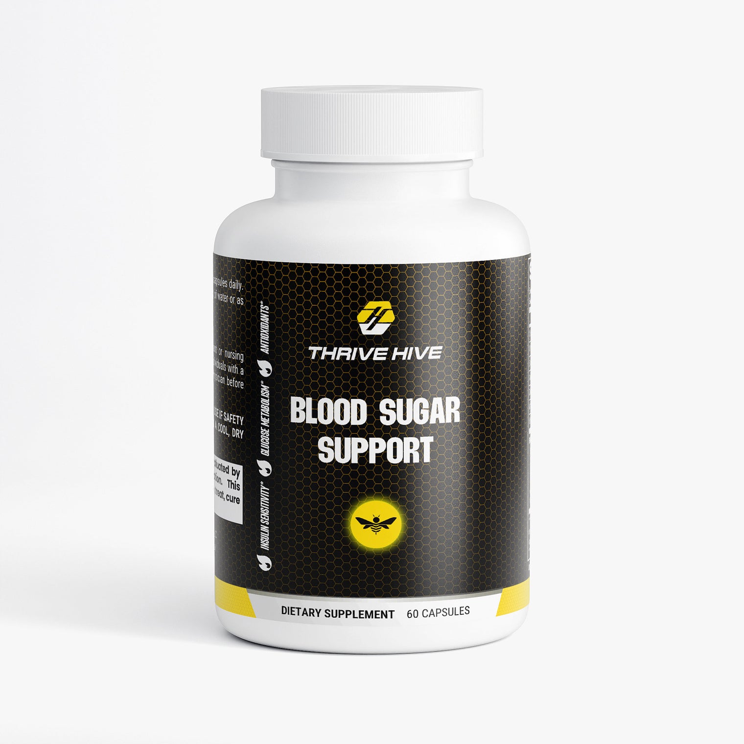 Thrive Hive Blood Sugar Support bottle, a supplement for healthy glucose metabolism.