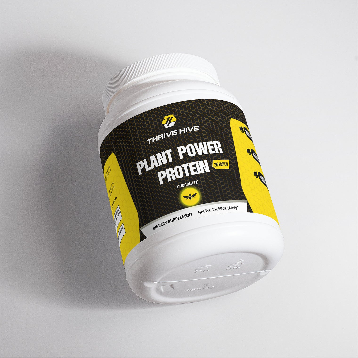 Thrive Hive Plant Power Protein chocolate flavor jar, a dairy-free and vegan supplement.