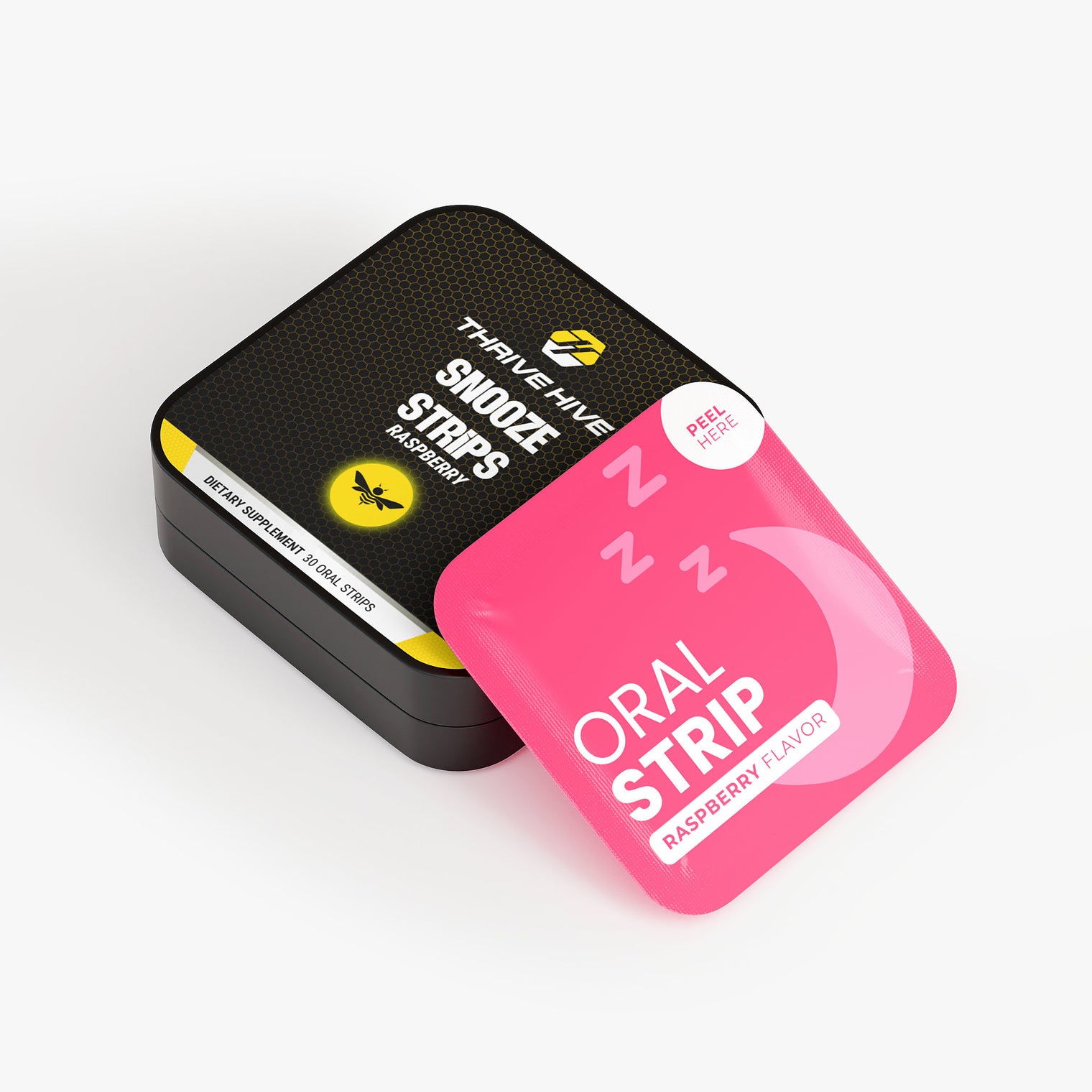 Thrive Hive's Snooze Strips box, a non-addictive sleep aid.