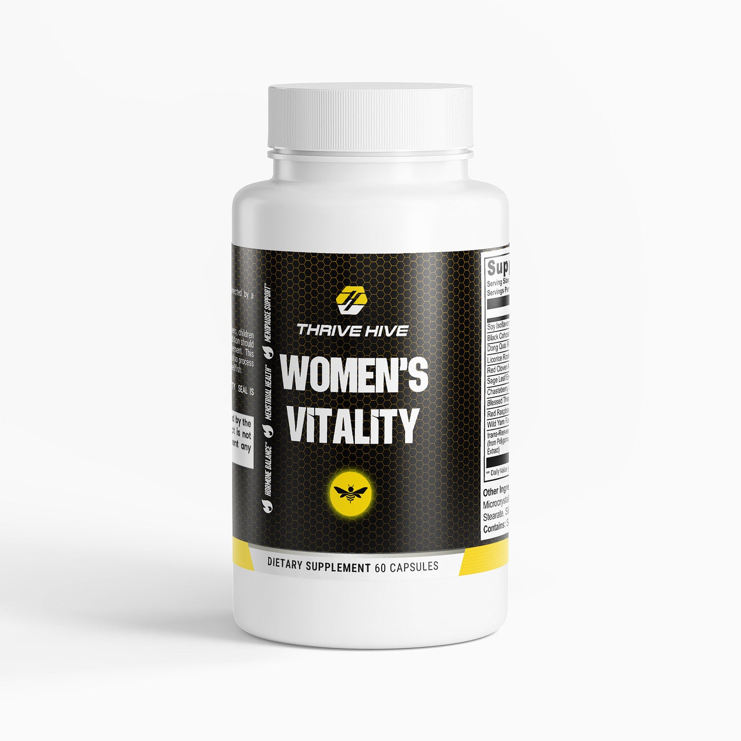 Thrive Hive Women's Vitality bottle, a supplement for hormonal balance and female wellness.