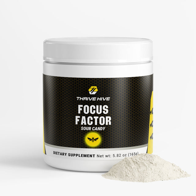 Thrive Hive Focus Factor jar, a cognitive support supplement for mental clarity.