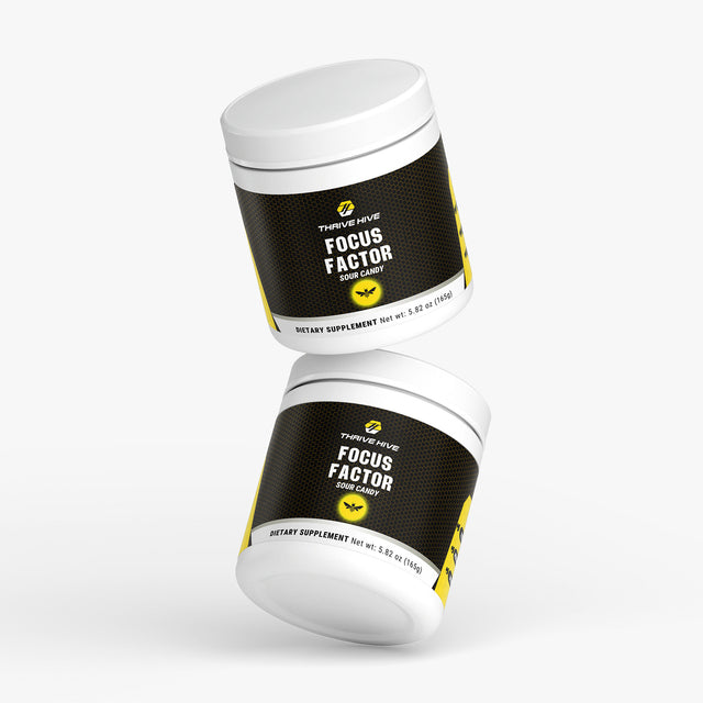 Thrive Hive Focus Factor jar, a cognitive support supplement for mental clarity.
