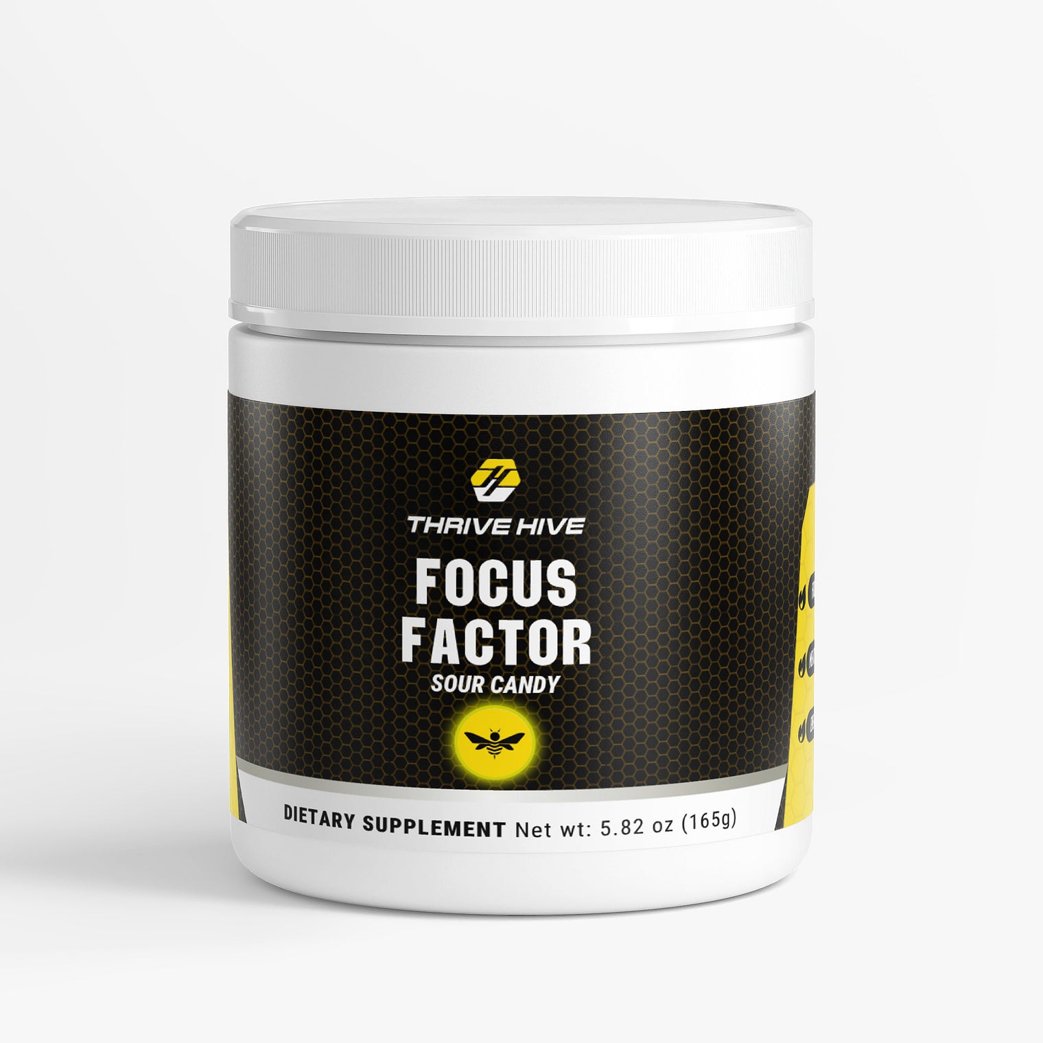 Thrive Hive Focus Factor jar, a cognitive support supplement for mental clarity.