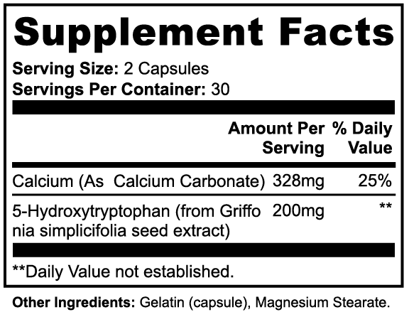 Label of Thrive Hive 5-HTP showing ingredients including 5-Hydroxytryptophan from Griffonia simplicifolia.