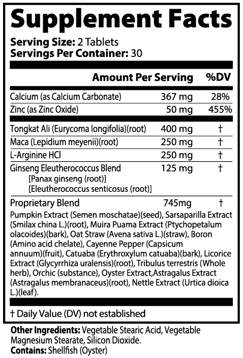 Label of Thrive Hive Men's Vitality showing ingredients like Tongkat Ali, Maca, and Ginseng.