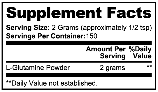 Label of Thrive Hive L-Glutamine showing the ingredients and suggested use for athletic performance.