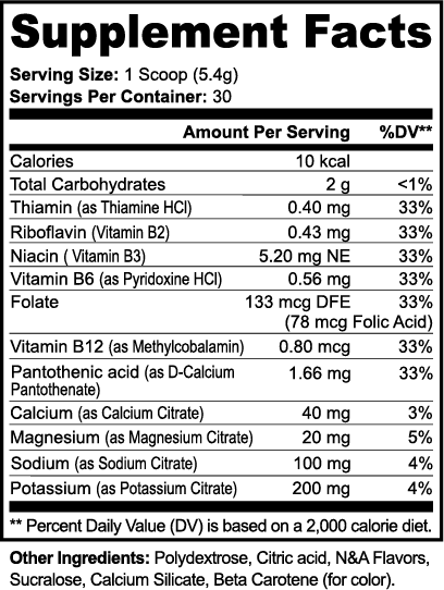 Label of Thrive Hive Lemonade Electrolytes showing ingredients like Vitamin B complex and Magnesium Citrate.