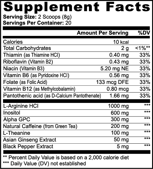 Label of Thrive Hive Focus Factor showing ingredients like Alpha-GPC, L-Theanine, and B vitamins.