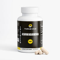 Thrive Hive Ashwagandha bottle, a natural adaptogen for stress relief and wellness.
